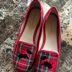 Charter Club Tartan Plaid Loafers with Black Dog Motif